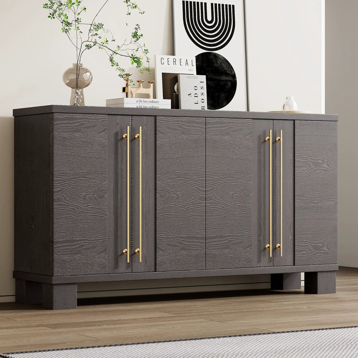 Sideboard With Adjustable Shelves in dark wood with gold handles by Unique Piece Furniture on Tampa Home & Garden Store