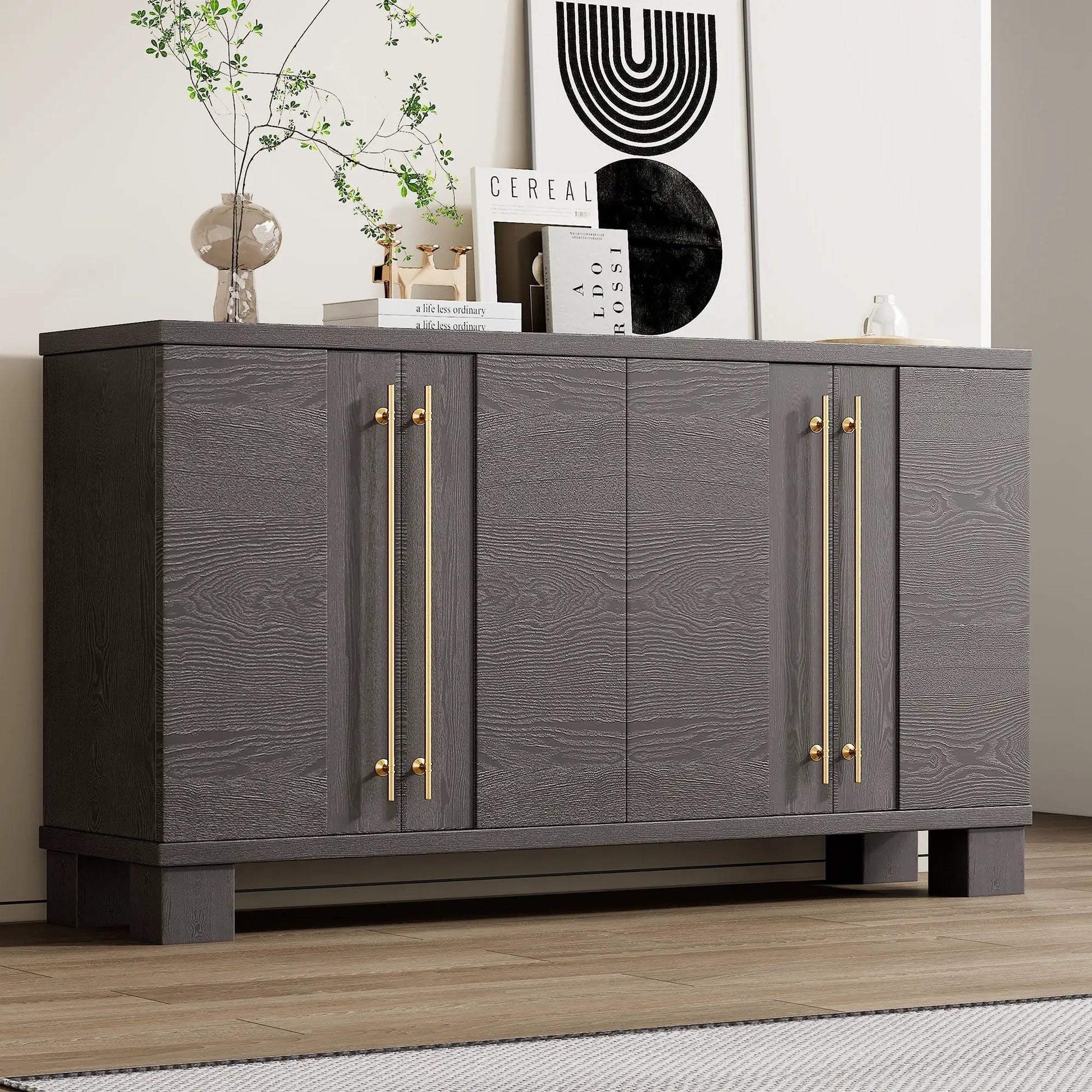 Sideboard With Adjustable Shelves in dark wood with gold handles by Unique Piece Furniture on Tampa Home & Garden Store