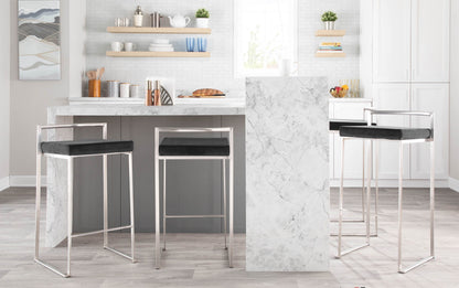 Contemporary stackable barstools with padded black seats and chrome frames set of 3 on Tampa Home & Garden Store