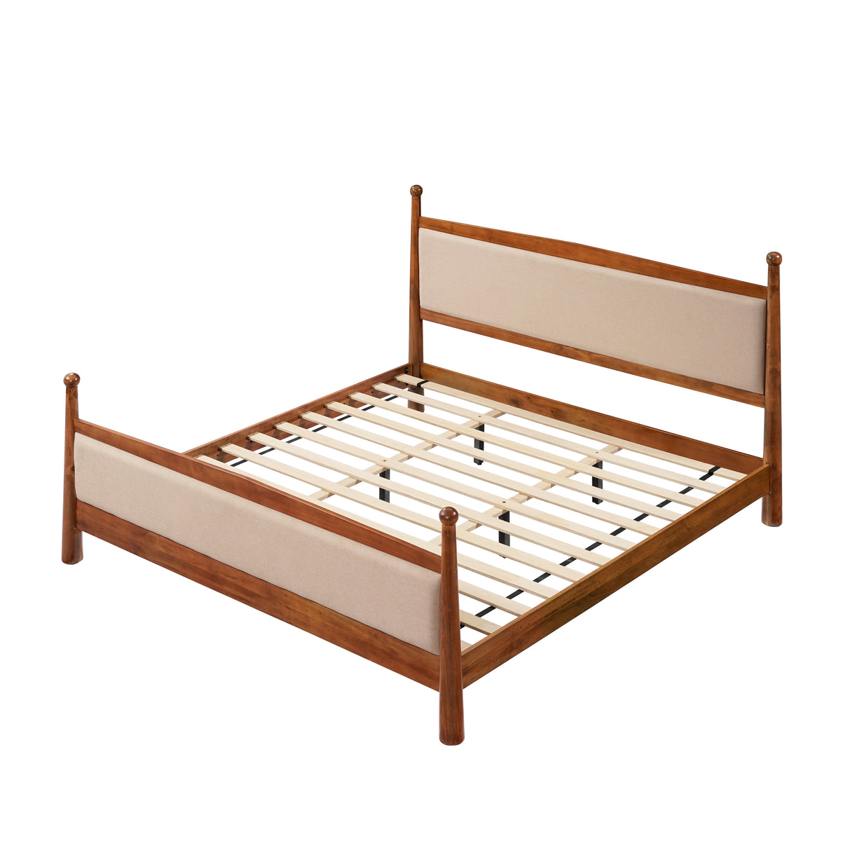 King Size Upholstered Platform Bed Frame HouseOfZazla wood frame with beige headboard on Tampa Home & Garden Store