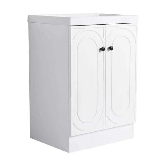 Contemporary freestanding bathroom vanity with resin sink, white cabinet, black knobs by Unique Piece Furniture on Tampa Home & Garden Store