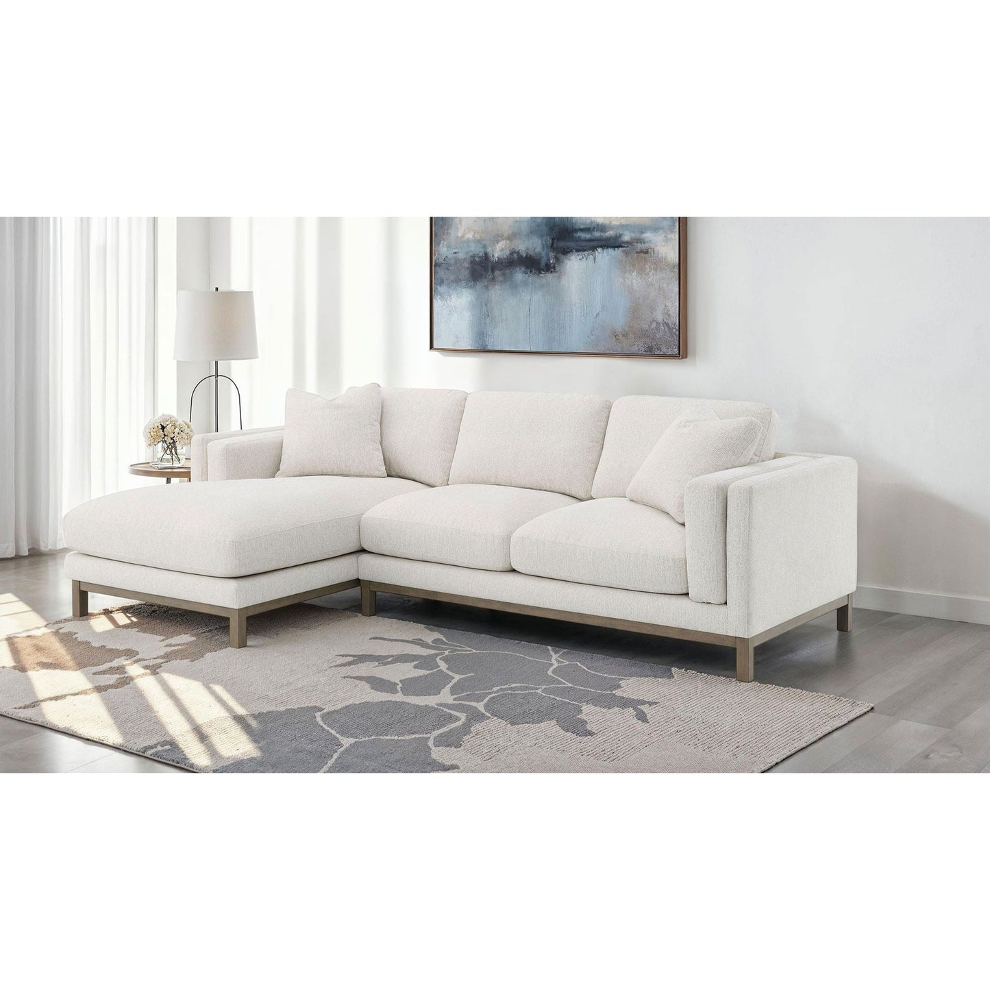 O'Brien left-chaise sectional sofa in sand fabric with slim metal legs on Tampa Home & Garden Store