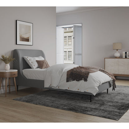 Twin Bed with Curved Velvet and Gray Headboard