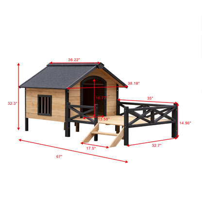 Dog kennel outdoor large wooden cabin-style with porch and ramp by HouseOfZazla on Tampa Home & Garden Store