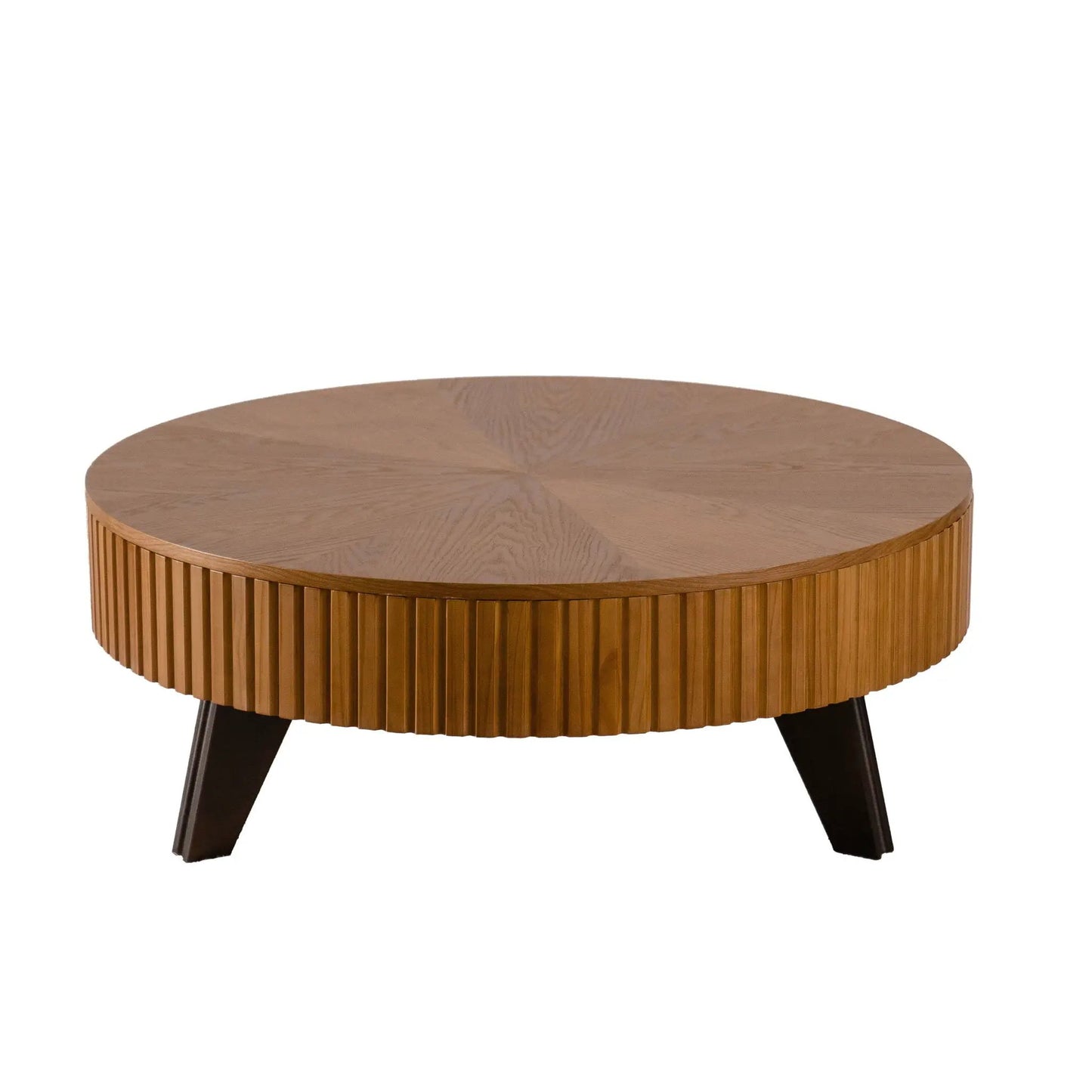 Round Retro Coffee Table with Solid Wood Legs