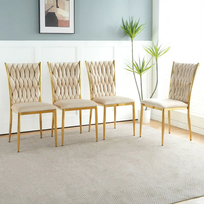 Modern dining chairs set of 5 in beige tufted fabric with gold metal legs on Tampa Home & Garden Store