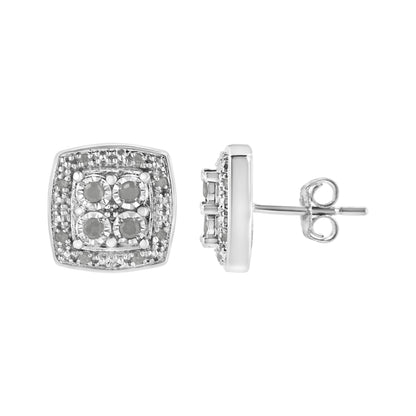Diamond stud earrings in a square milgrain setting, .925 sterling silver, 1/4 cttw round-cut diamonds, I-J color, I3 clarity by Bids.com on Tampa Home & Garden Store