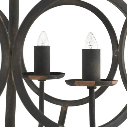 4-light black metal chandelier with circular rings and candle bulbs Unique Piece Furniture on Tampa Home & Garden Store