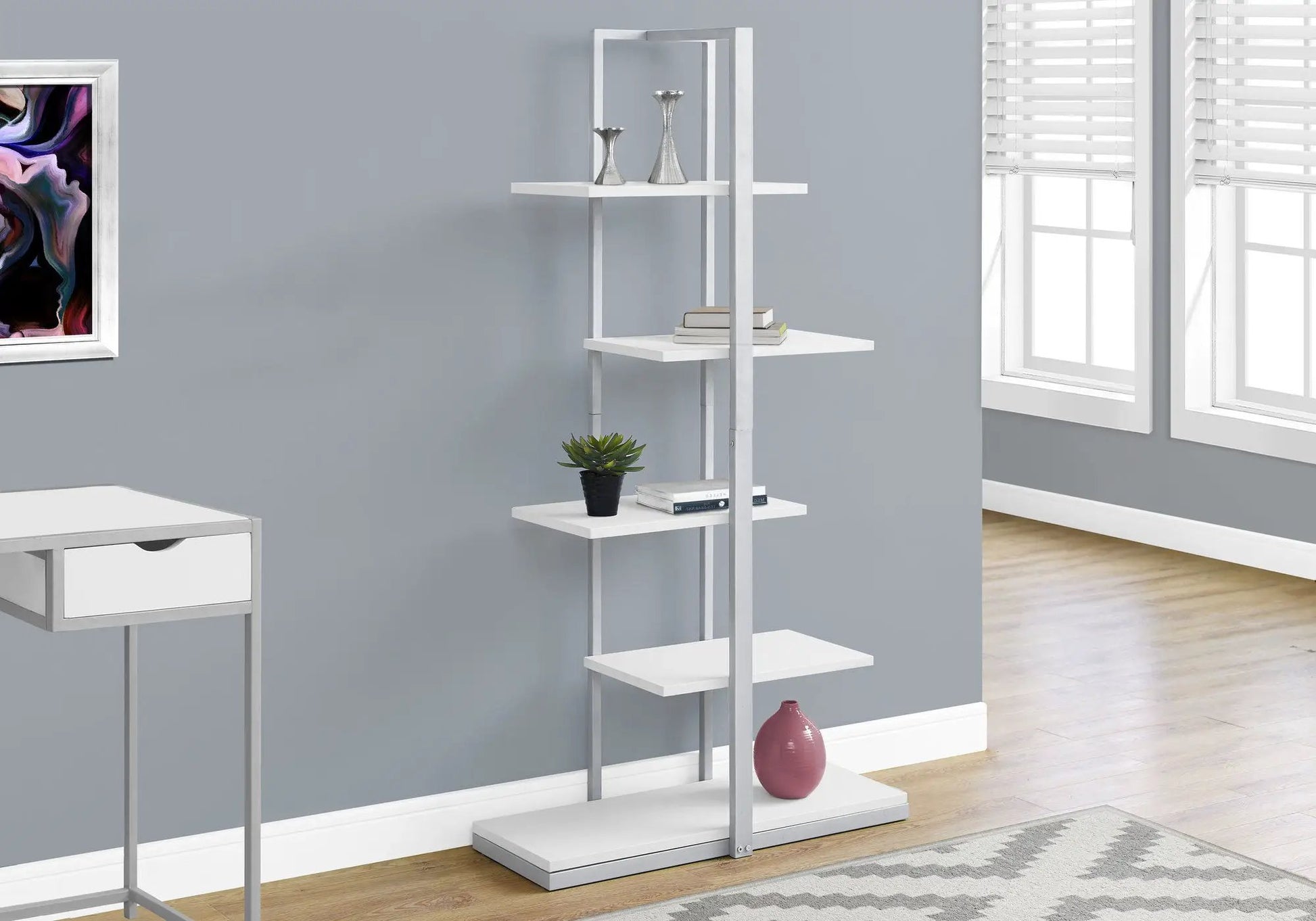 Etageres white and silver five-shelf display unit by Unique Piece Furniture on Tampa Home & Garden Store