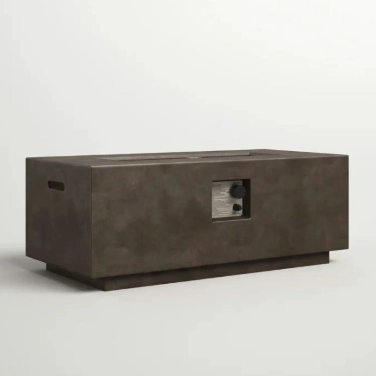 Lightweight gas fire pit table with dark brown concrete finish and built-in controls on Tampa Home & Garden Store