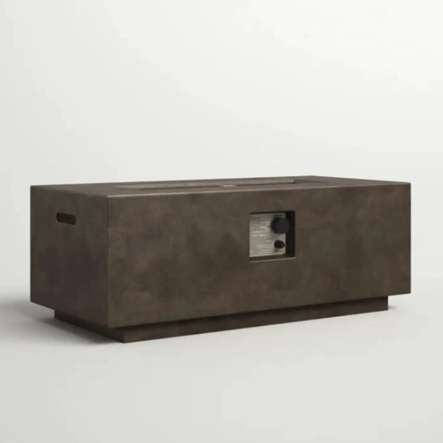 Lightweight gas fire pit table with dark brown concrete finish and built-in controls on Tampa Home & Garden Store
