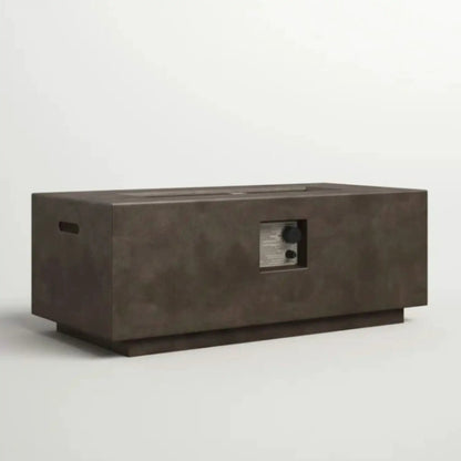 Lightweight gas fire pit table with dark brown concrete finish and built-in controls on Tampa Home & Garden Store