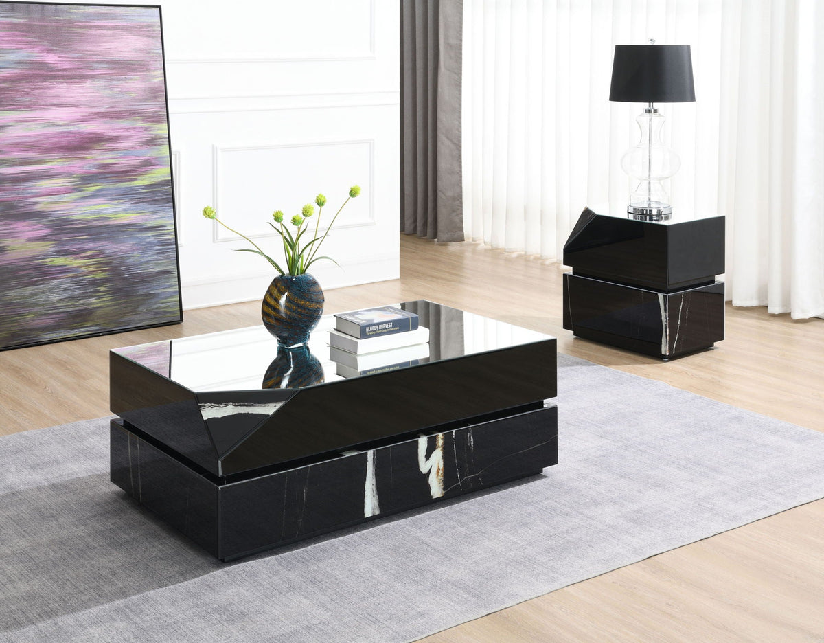 Drisana Mirrored End Table Black with tempered glass accents by HouseOfZazla; pair on Tampa Home & Garden Store