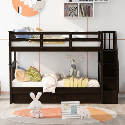 Stairway Bunk Bed with Storage and Guard Rail