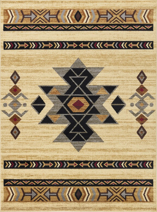 Tribes GC_YLS4006 Southwest Rug beige with black geometric patterns by Unique Piece Furniture on Tampa Home & Garden Store
