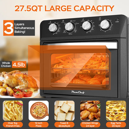 PlumChef Large Family Air Fryer Oven by HouseOfZazla; black 27.5 QT toaster oven with 3 dials on Tampa Home & Garden Store