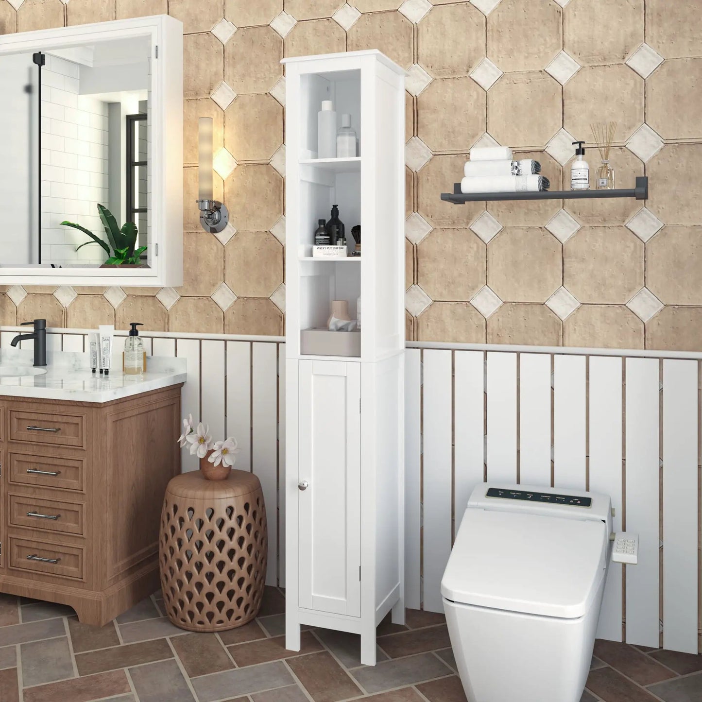 Slim Bathroom Cabinet with Adjustable Shelves