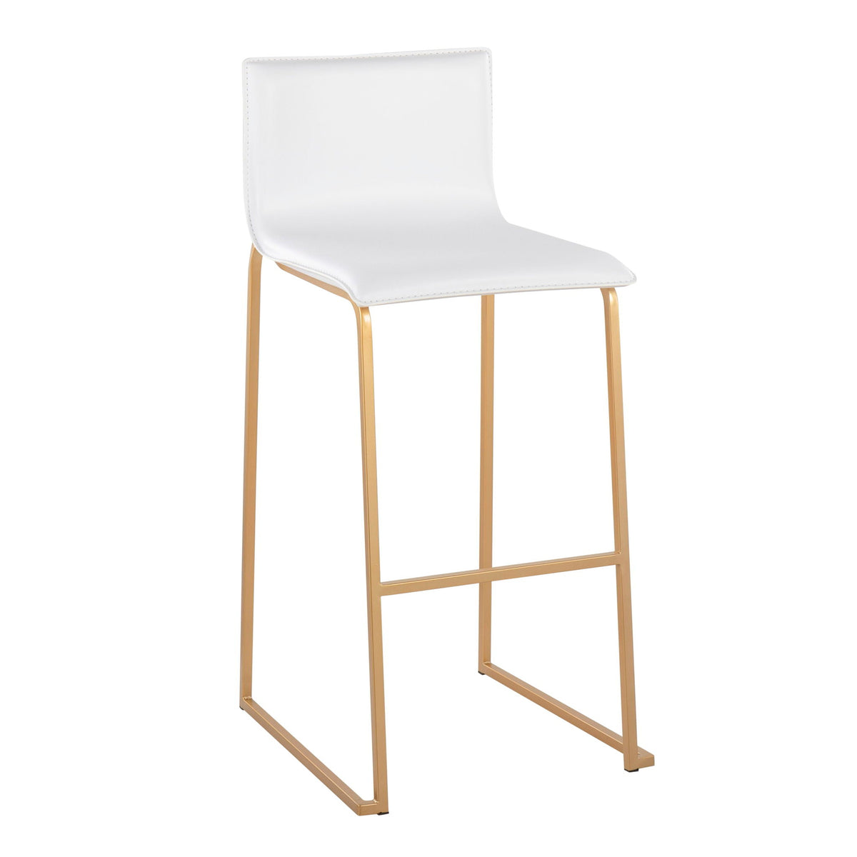 White upholstered barstool with curved back and gold-tone metal base by HouseOfZazla on Tampa Home & Garden Store