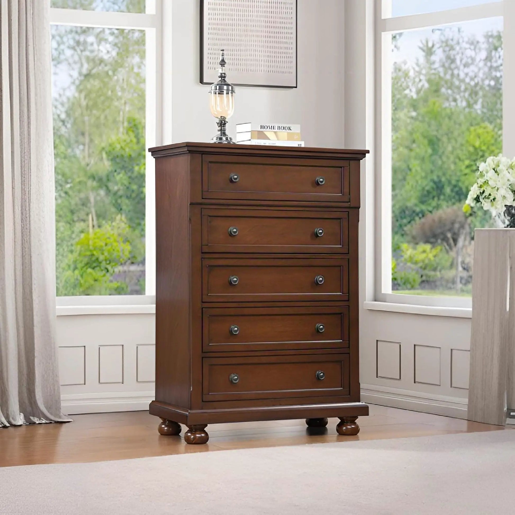 Meade Chest in dark wood with 7 drawers and bun feet Unique Piece on Tampa Home & Garden Store