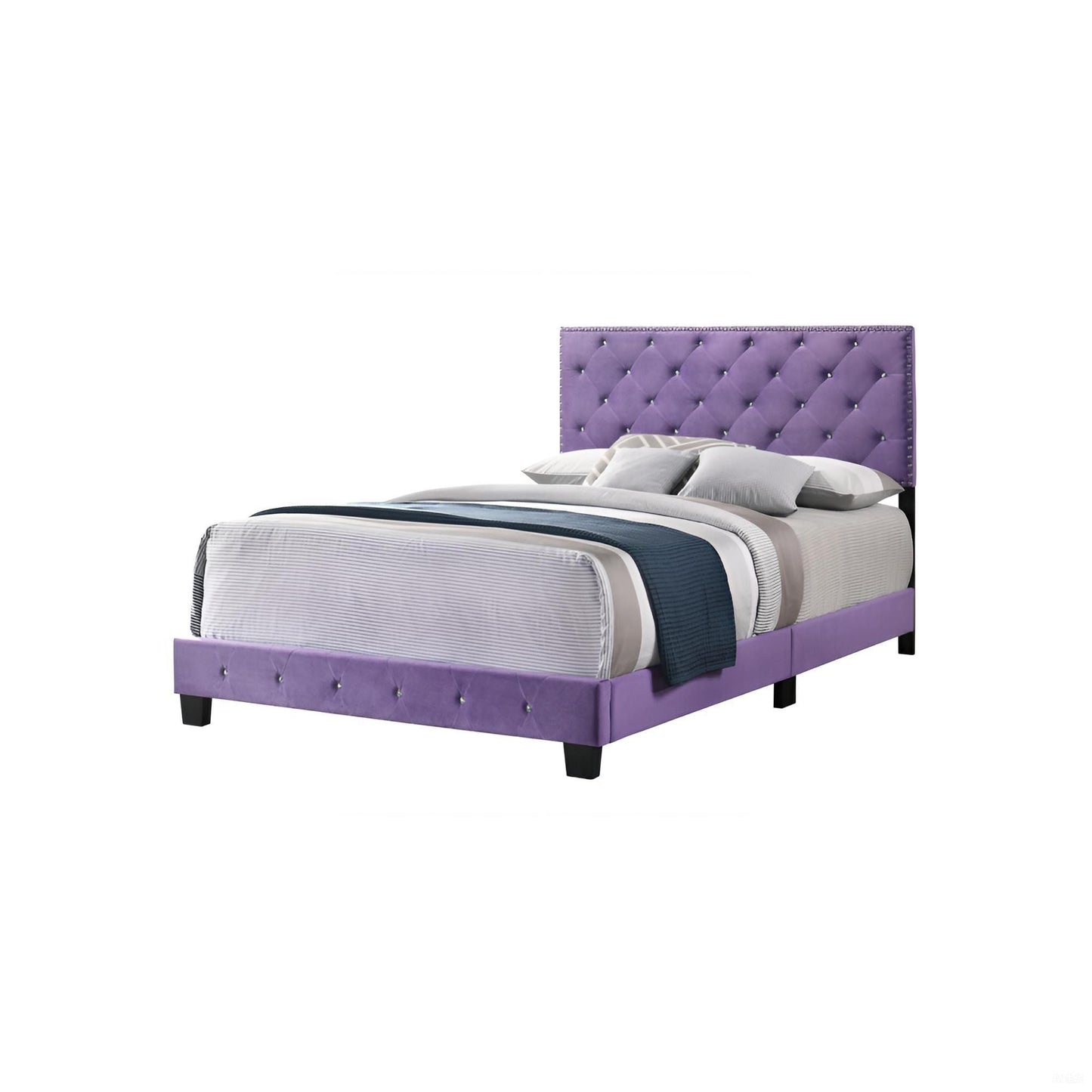 Luxurious Upholstered Bed in purple velvet with diamond tufting headboard by HouseOfZazla on Tampa Home & Garden Store