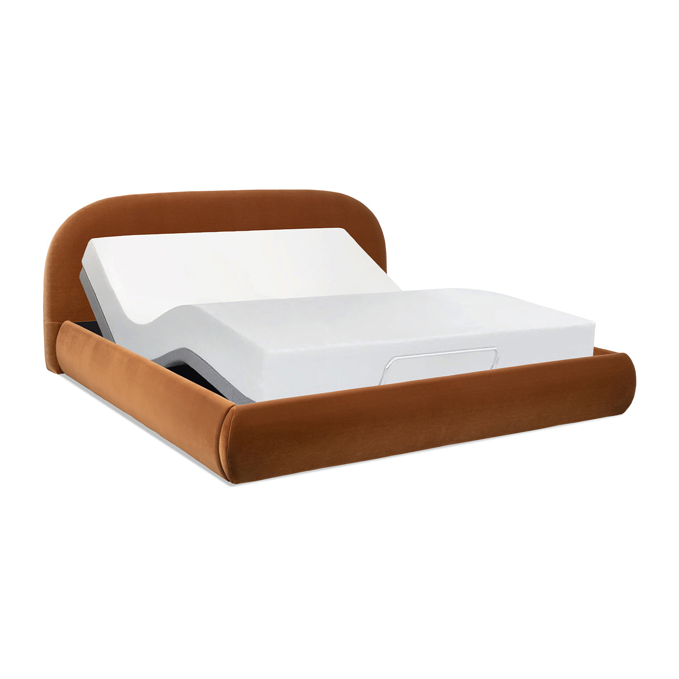 Archie Puffy Grounded Upholstered Platform Bed King Burnt orange with headboard rails on Tampa Home & Garden Store