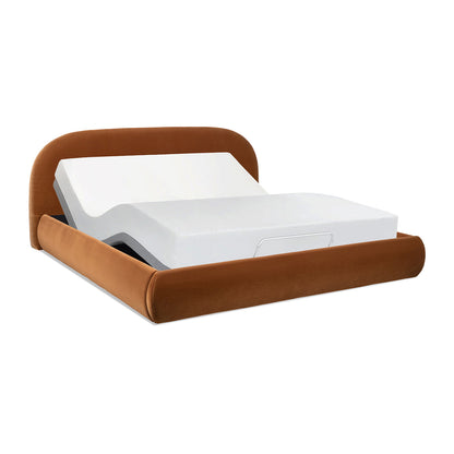 Archie Puffy Grounded Upholstered Platform Bed King Burnt orange with headboard rails on Tampa Home & Garden Store