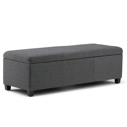 Avalon storage ottoman bench in gray fabric with clean lines and short black legs on Tampa Home & Garden Store