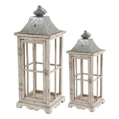 Wooden Candle Lantern in Ivory for Indoor Outdoor
