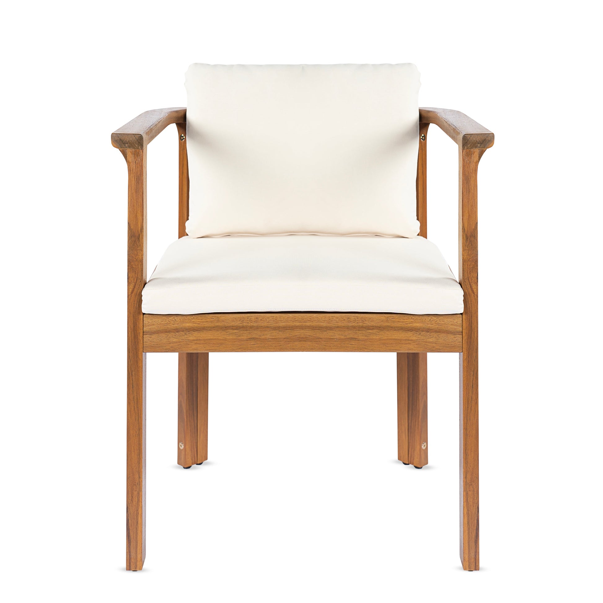 Outdoor dining chair set of 4 with curved acacia wood arms and cream cushions HouseOfZazla on Tampa Home & Garden Store