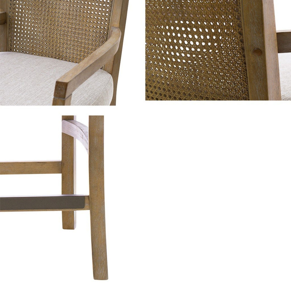 Counter height cane-back stool with cream upholstered seat in reclaimed wood by HouseOfZazla on Tampa Home & Garden Store