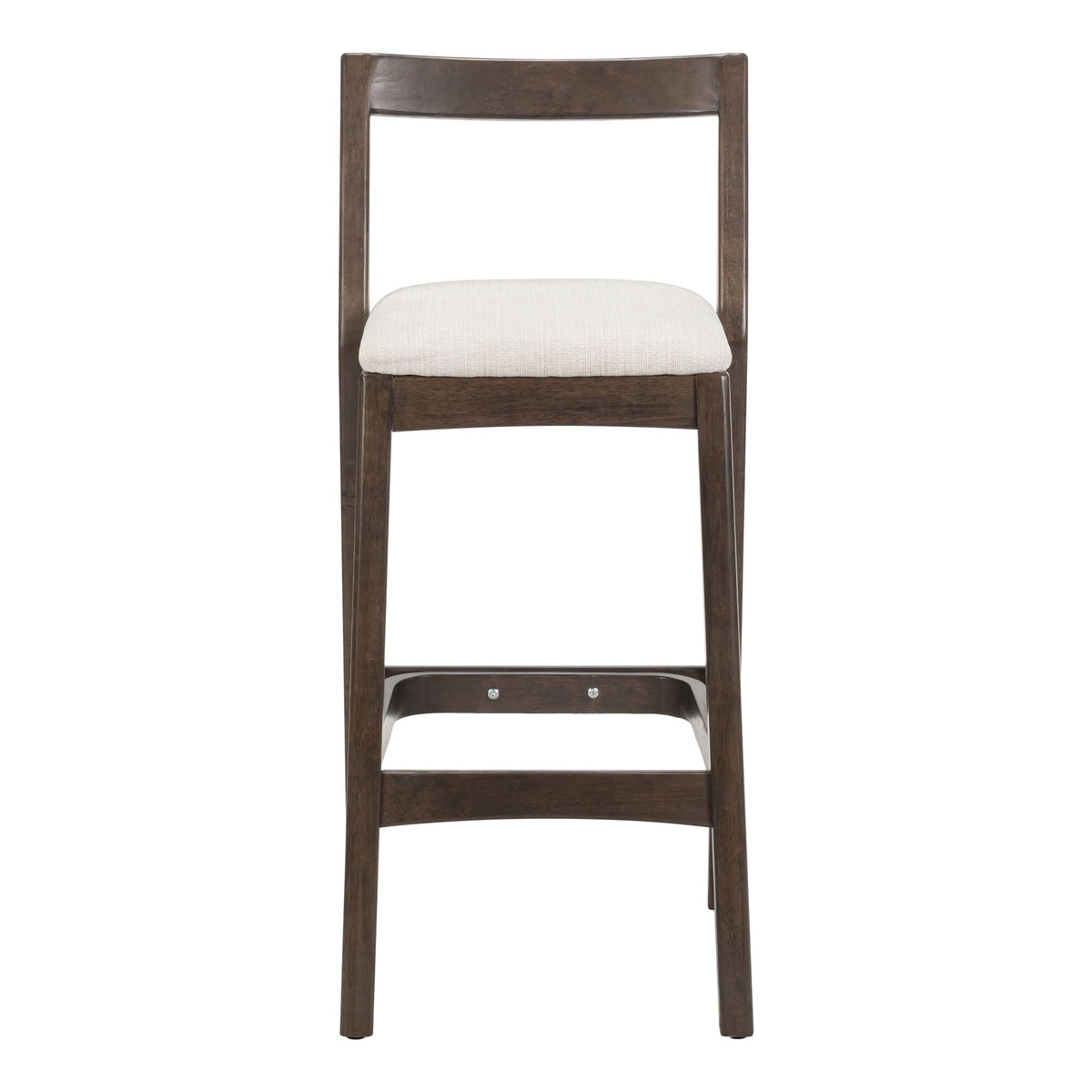 Jasper indoor barstools set of 2 with dark brown rubberwood frame and beige upholstered seats on Tampa Home & Garden Store