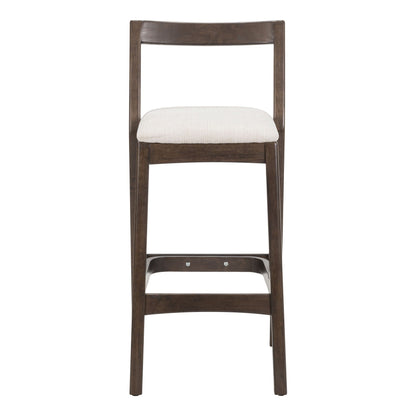 Jasper indoor barstools set of 2 with dark brown rubberwood frame and beige upholstered seats on Tampa Home & Garden Store