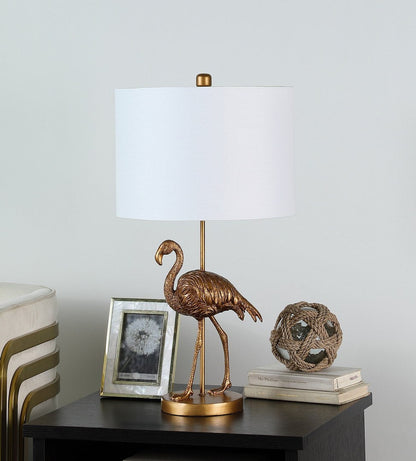 26in matte gold flamingo resin table lamp with white fabric shade on Tampa Home & Garden Store