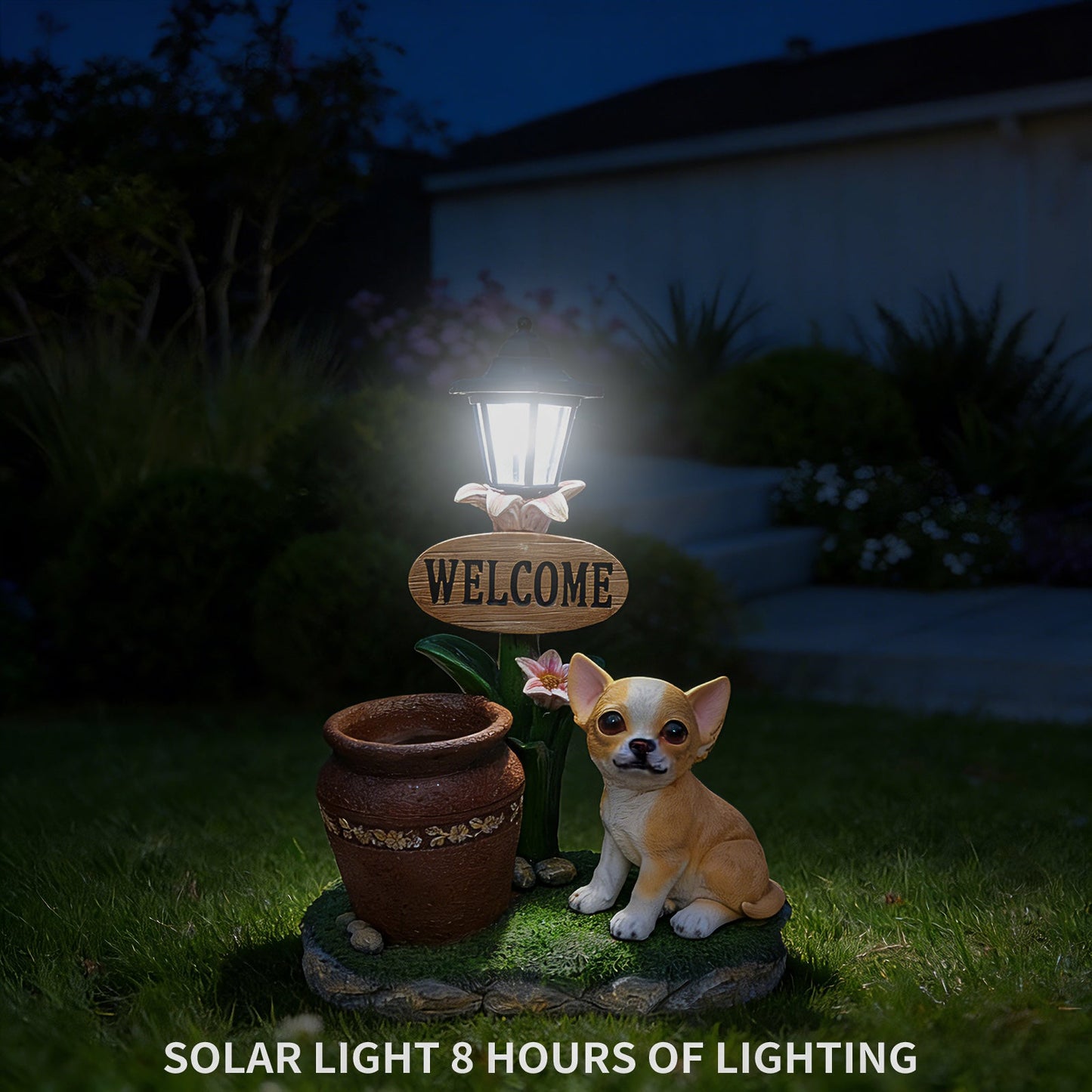 Sitting Corgi Dog Planter with glowing lantern, outdoor decor by HouseOfZazla on Tampa Home & Garden Store