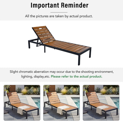 Outdoor Chaise With Adjustable Backrest by HouseOfZazla, wood slats on black metal frame on Tampa Home & Garden Store