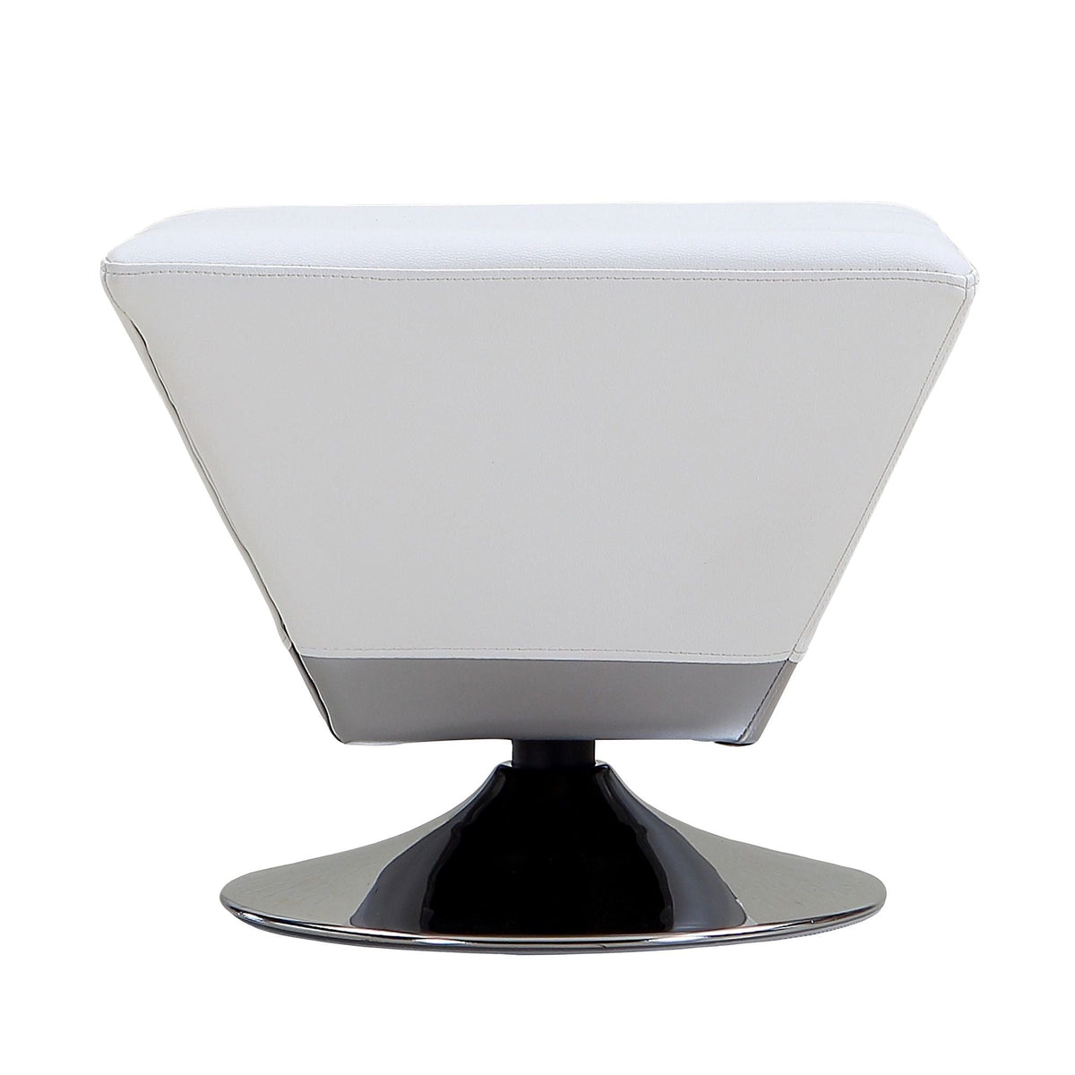 Diamond Accent Ottoman by HouseOfZazla, white faux leather top with chrome pedestal base on Tampa Home & Garden Store