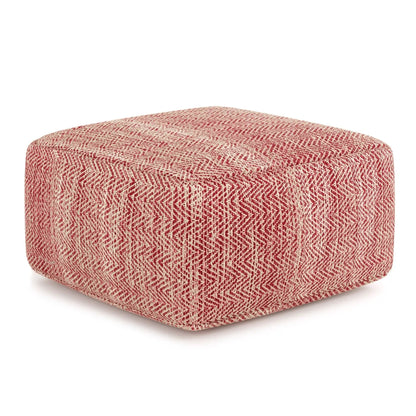 Nate handcrafted square accent pouf in red and cream woven fabric by Unique Piece Furniture on Tampa Home & Garden Store
