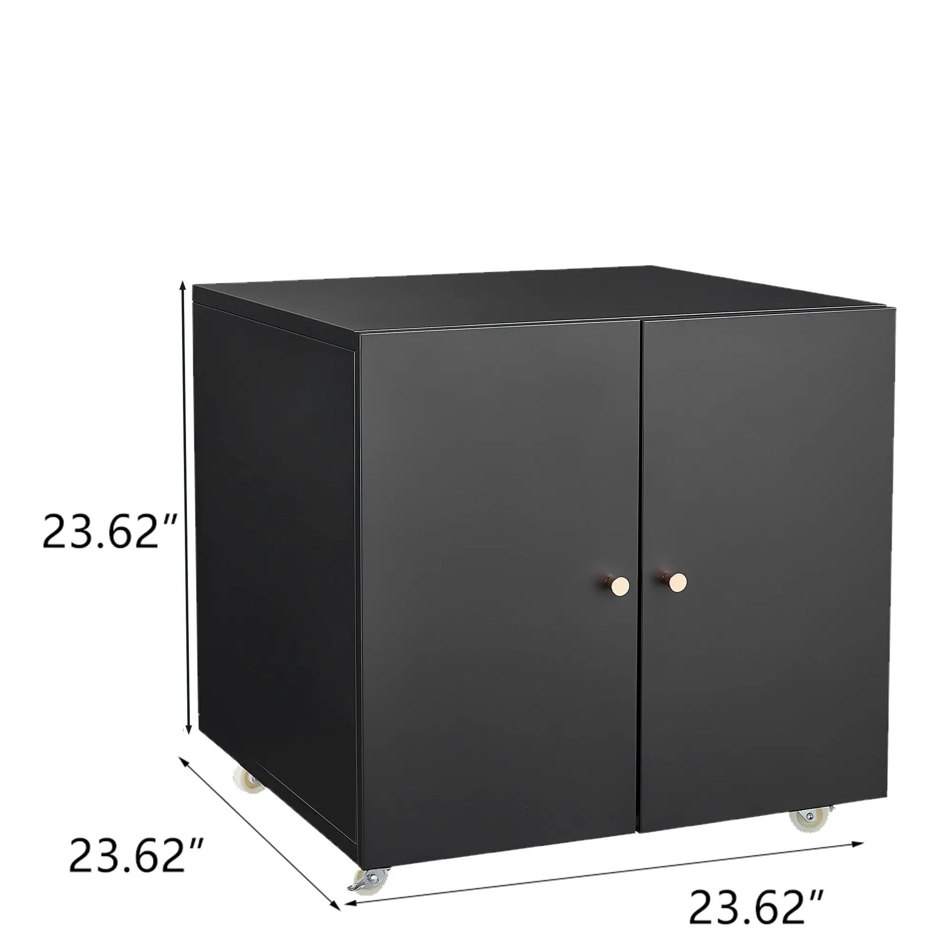 Copier cabinet two-door black steel printer stand on casters with copper knobs, 23.62 in wide on Tampa Home & Garden Store