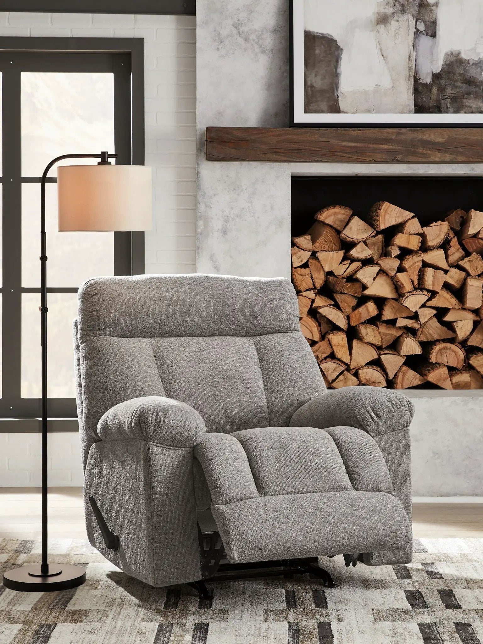 Hoyne Park Rocker Recliner in gray fabric with extended footrest by Unique Piece Furniture on Tampa Home & Garden Store