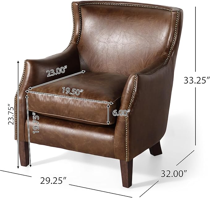 Classic Vintage Brown Leather Lounge Accent Chair