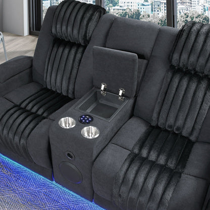 Power reclining loveseat by HouseOfZazla in dark gray plush fabric with Bluetooth sound on Tampa Home & Garden Store