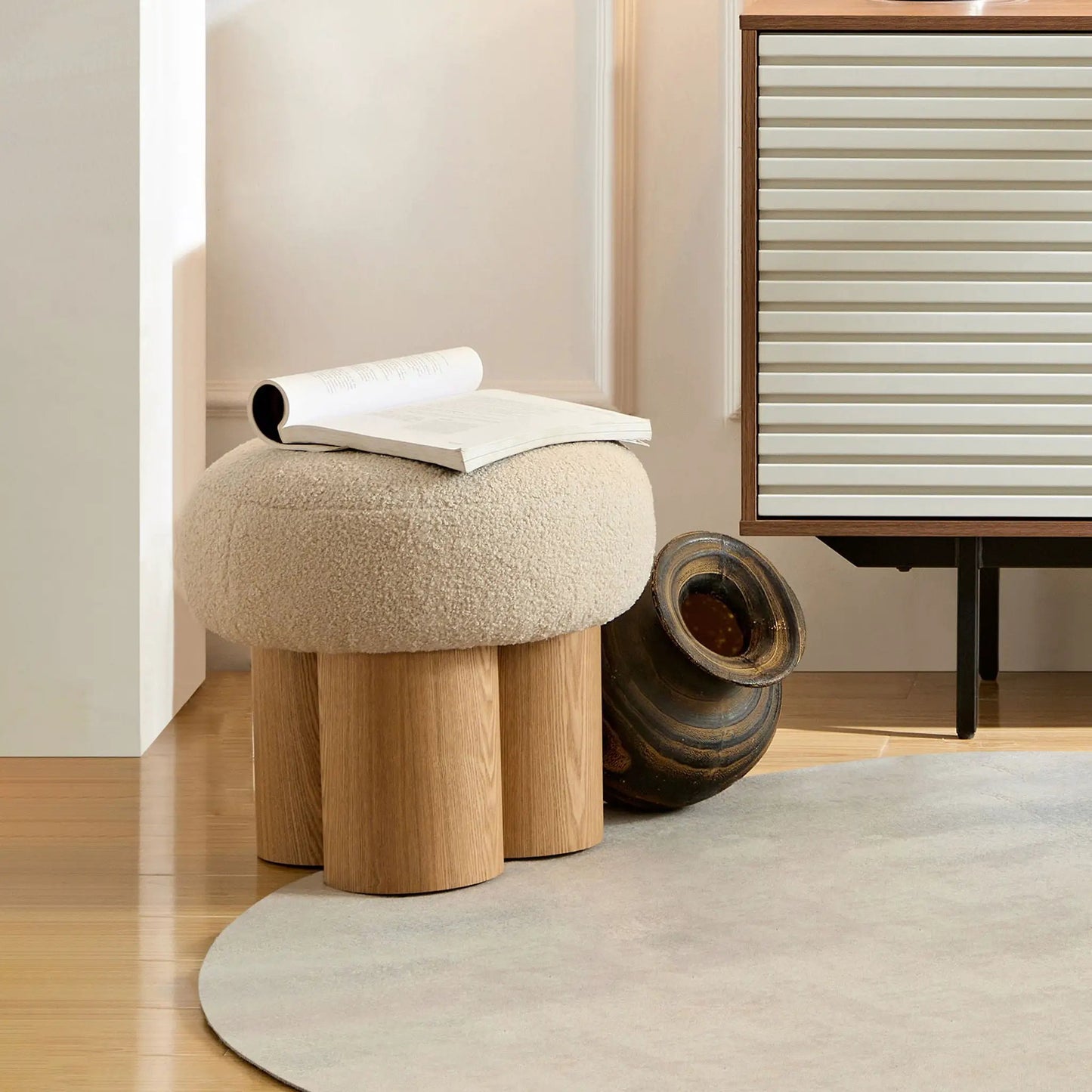 Versatile Mushroom Stool With Cushion and Walnut