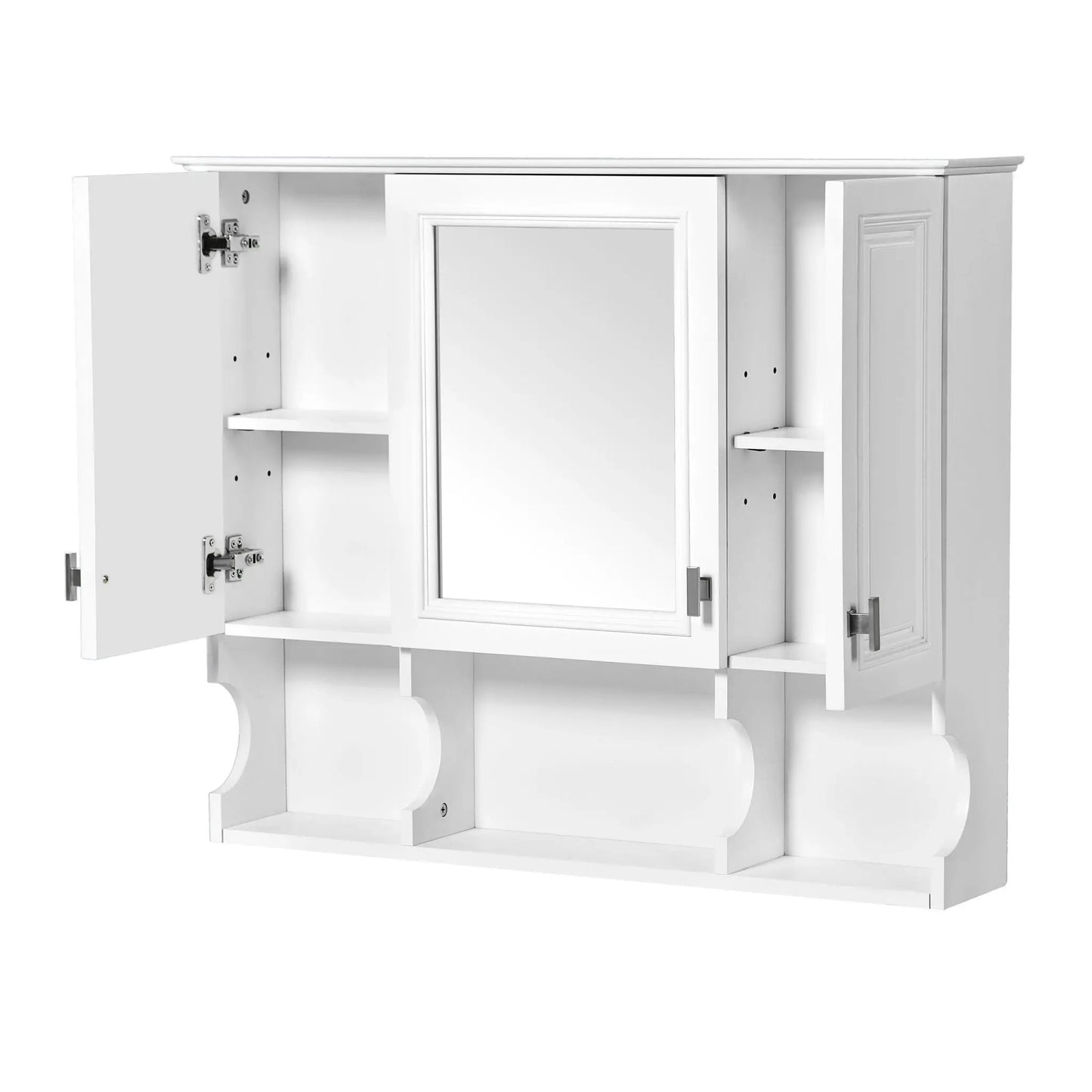 Wall mounted medicine cabinet with mirror and open shelves white Unique Piece Furniture on Tampa Home & Garden Store