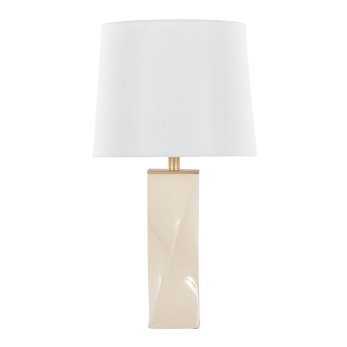 Curvo Square Table Lamp by HouseOfZazla with white shade and brass base on Tampa Home & Garden Store