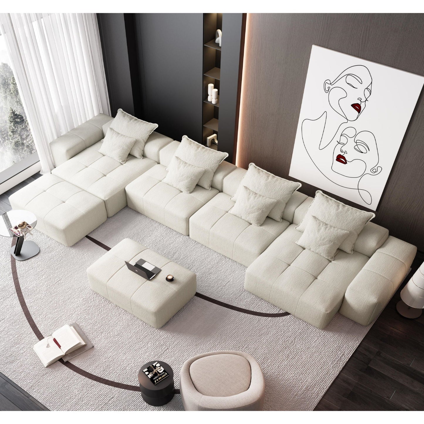 Modern Oversized DIY Combination Modular Sectional Sofa With Pillows in beige fabric on Tampa Home & Garden Store