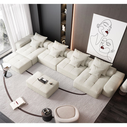 Modern Oversized DIY Combination Modular Sectional Sofa With Pillows in beige fabric on Tampa Home & Garden Store