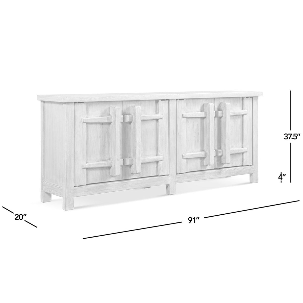 Natural 4 Door Sideboard Cabinet with Carved Handles in wood finish; 91in W x 37.5in H x 20in D on Tampa Home & Garden Store