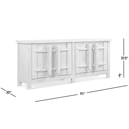 Natural 4 Door Sideboard Cabinet with Carved Handles in wood finish; 91in W x 37.5in H x 20in D on Tampa Home & Garden Store