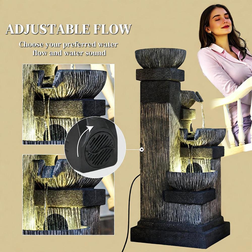 4-Tier Resin Cascading Bowls Waterfall Fountain with LED Lights black resin HouseOfZazla on Tampa Home & Garden Store
