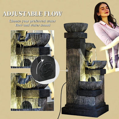 4-Tier Resin Cascading Bowls Waterfall Fountain with LED Lights black resin HouseOfZazla on Tampa Home & Garden Store